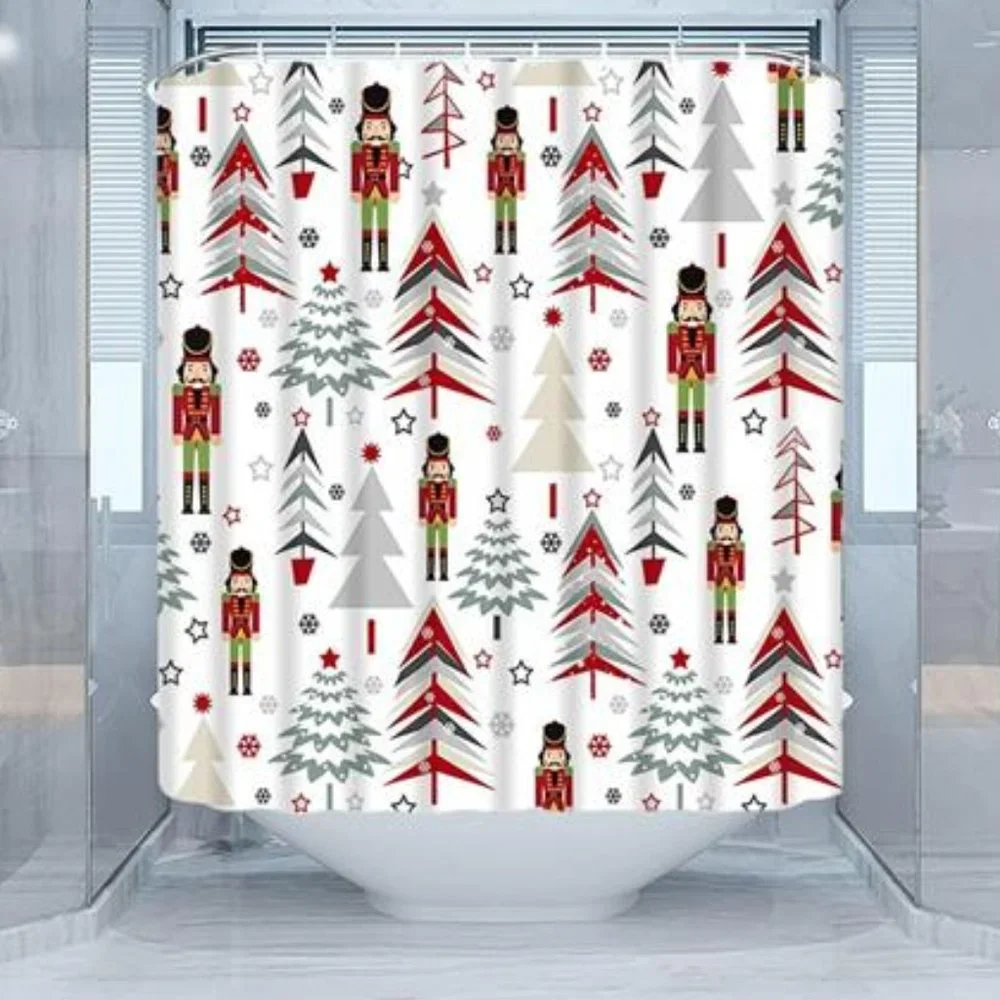 Christmas Shower Curtain Nutcracker Decor Holiday Bath Bathroom Xmas Decoration